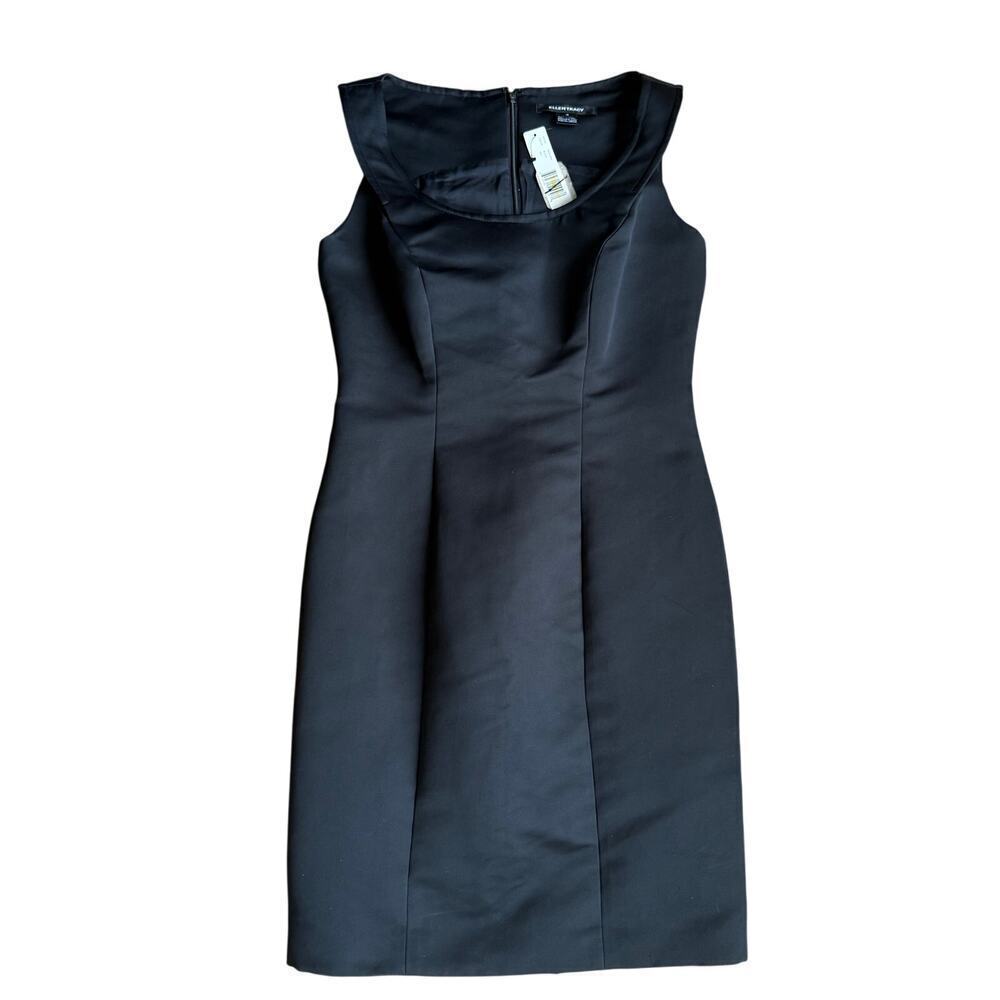 Ellen Tracy Black Structured Sheath Shift Dress Size 4 Career Work LBD Cocktail